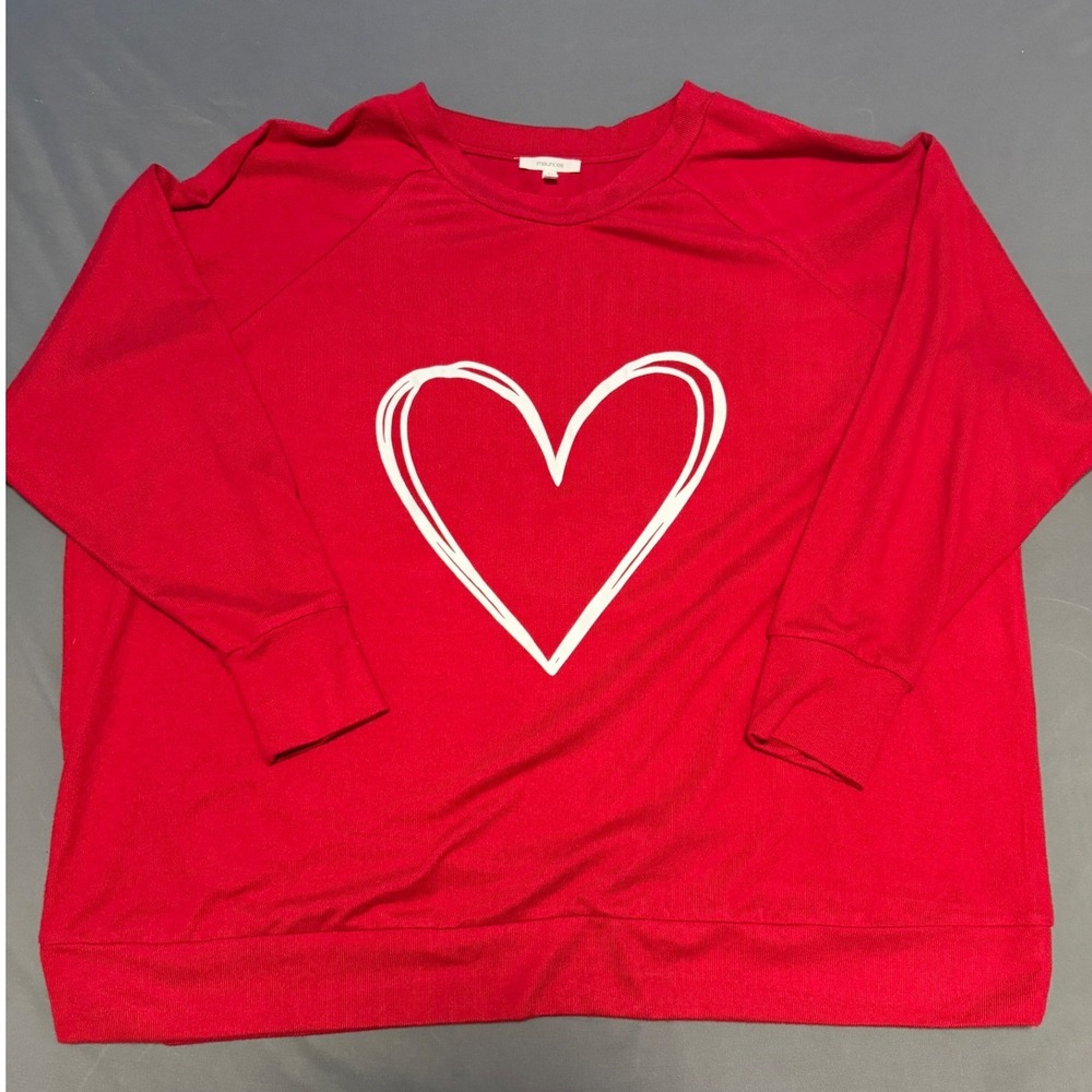 Maurices Heart Sweater Womens 3X Red Graphic Raglan Knit